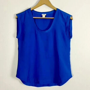 J. Crew Blue Scoop Neck Cuffed Sleeve Top